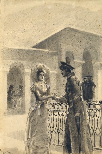 Prinzessin Mary und Grushnitsky. Illustration zum Roman Ein Held unserer Zeit von Mikhail Lermontov, 1891 von Mikhail Aleksandrovich Vrubel