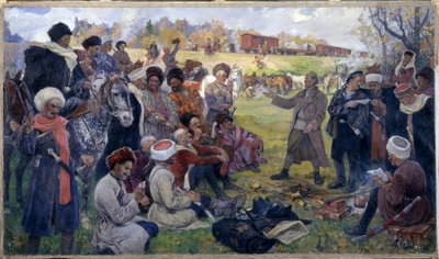 Die bolschewistischen Agitatoren in General Kornilows wilder Division bei Gatchina im August 1917 von Mikhail Ivanovich Avilov