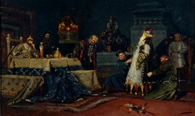 Narrenmantel. Boyar Druzhina Andreyevich Morozov vor Iwan dem Schrecklichen, 1885 von Mikhail Vasilievich Nesterov