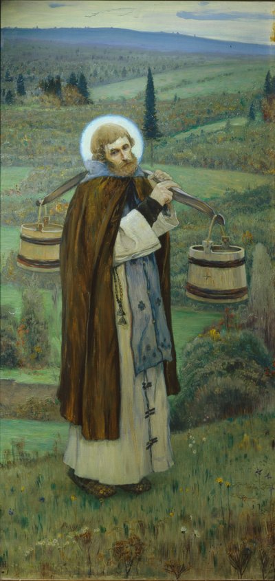 Heiliger Sergius arbeitet Triptychon, linker Teil, 1896 von Mikhail Vasilievich Nesterov