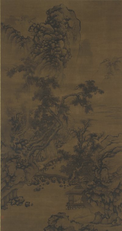 Hören der Kiefern in einem Pavillon am Flussufer von Ming Dynasty Chinese School