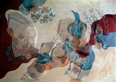 Minoische Kunst: „Blauer Vogel“ - Fragment eines Freskos aus dem Haus der Fresken von Minoan