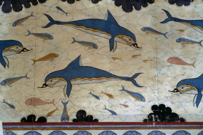 Megaron der Königin, dekoriert mit Delfin-Fresken, Palast von Knossos, Kreta, Griechenland, minoische Zivilisation von Minoan