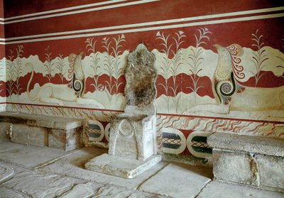 Minoische Zivilisation: Blick auf den Thronsaal des Palastes von König Minos in Knossos. Kreta, Griechenland von Minoan