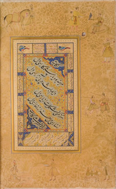 Seite aus einem Album für Jahangir, recto, recto Kalligraphie erste Hälfte des 16. Jahrhunderts; verso Bild um 1590; Album um 1608-19 von Mir Ali Al Husayni