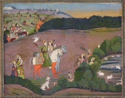 Baz Bahadur und Rupmati bei der Falkenjagd von Mir Kalan Khan