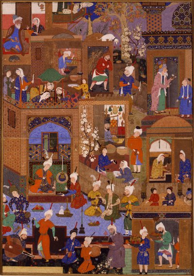 Nacht in einer Stadt, wahrscheinlich ein Foliant aus einem illustrierten Manuskript, ca. 1540 von Mir SayyidAli