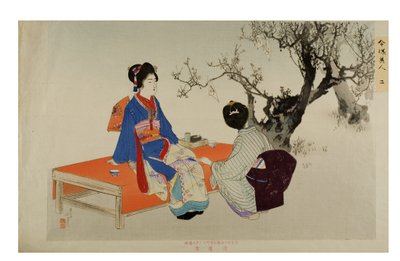 Pflaumenblüten betrachten. Aus der Serie Moderne Schönheiten, ca. 1897-1899 von Mizuno Toshikata