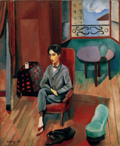 Jean Cocteau sitzt in seinem Atelier von Moise Kisling