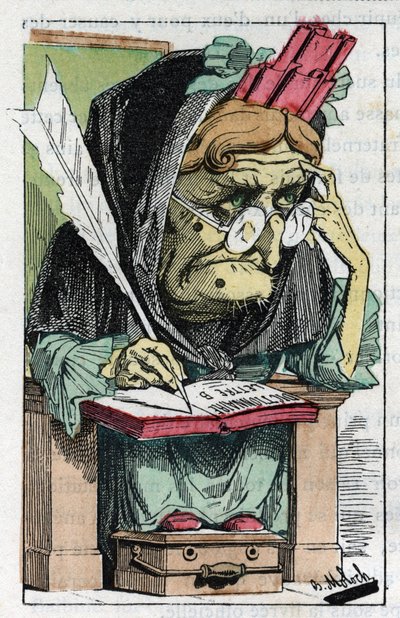 Allegorie der Académie française in „Le Trombinoscope“ von Touchatout, Karikatur von B. Moloch von 1882 (1849-1909). Private Sammlung von Moloch