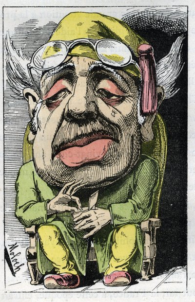 Allegorie eines Gehörnten im 19. Jahrhundert in „Le Trombinoscope“ von Touchatout, Karikatur von B. Moloch von 1882 (1849-1909). Private Sammlung von Moloch