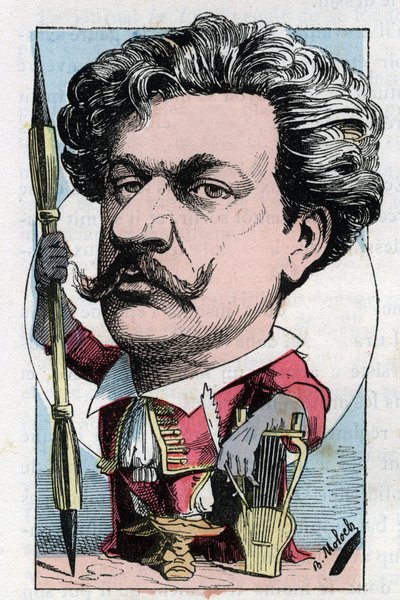 Porträt von Louis Alexandre Gosset de Guines, genannt André Gill (1840-1885), französischer Dichter und Maler in „Le Trombinoscope“ von Touchatout, Karikatur von B. Moloch von 1882 (1849-1909) von Moloch