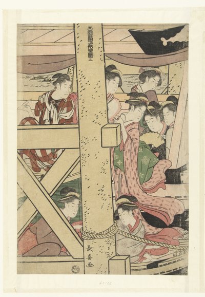 Genießen der Abendkühle auf einem Boot in Ryogoku von Momokawa Chôki