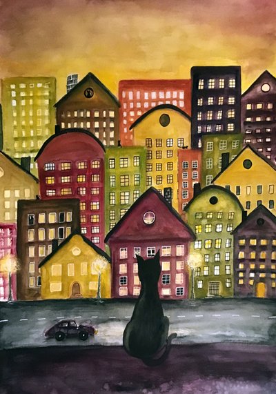 Nachtstadtkatze von Monica Lindblom
