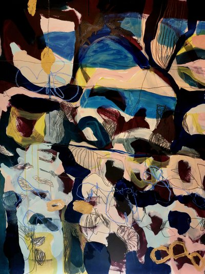 Abstrakte blaue und goldene Formen von Monika Riethmueller