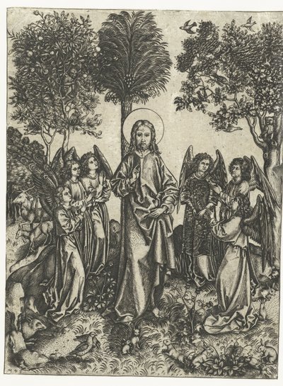 Christus in der Wüste mit Engeln von Monogrammist IE
