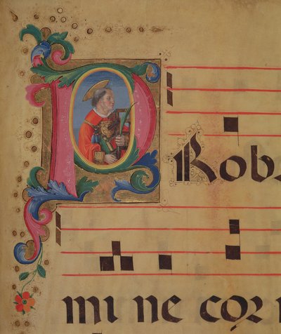 Ms 543 f.113r Historiierte Initiale P mit St. Laurentius, aus einem Psalter, c.1515 von Monte di Giovanni del Fora