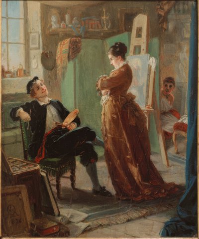 Ein Maler im Atelier mit Ehefrau und Modell von Moritz Daniel Oppenheim