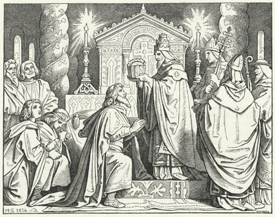 Krönung von Karl dem Großen zum Heiligen Römischen Kaiser, 800 (Gravur) von Moritz Ludwig von Schwind