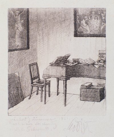 Ansicht von Franz Schuberts Zimmer (Gravur) von Moritz Ludwig von Schwind