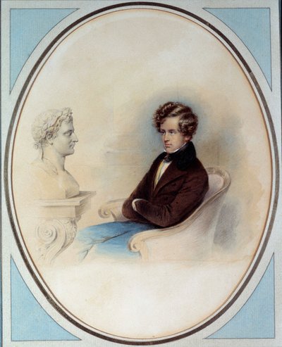 Porträt des Königs von Rom Napoleon II., Herzog von Reichstadt, vor der Büste seines Vaters. Druck von Moritz Michael Daffinger (19. Jahrhundert) von Moritz Michael Daffinger