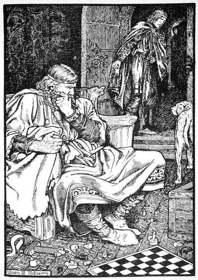 König Knut und Graf Ulf streiten über Schach, Roskilde, Dänemark, 1026, 1913 von Morris Meredith Williams