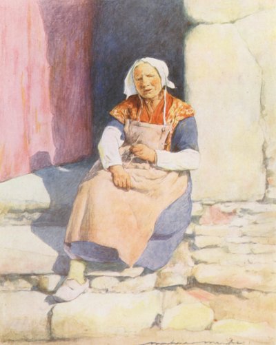 Auf den Stufen des Mühlenhauses, Pont-Aven von Mortimer Ludington Menpes