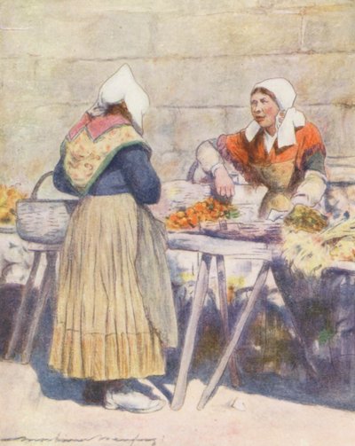 Der Gemüsemarkt, Quimper (Farblithografie) von Mortimer Ludington Menpes