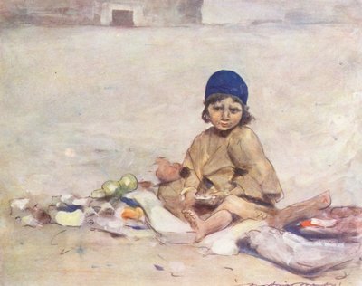 Kinder der Welt: Kaschmir, Still sitzen (Farblithografie) von Mortimer Ludington Menpes