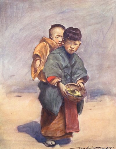 Kinder der Welt: Japanisch, Kleine Mutter (Farblithografie) von Mortimer Ludington Menpes