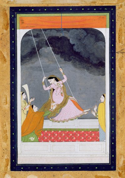 Eine Dame auf einer Schaukel, Kangra, Punjab-Hügel, ca. 1790 von Mughal School
