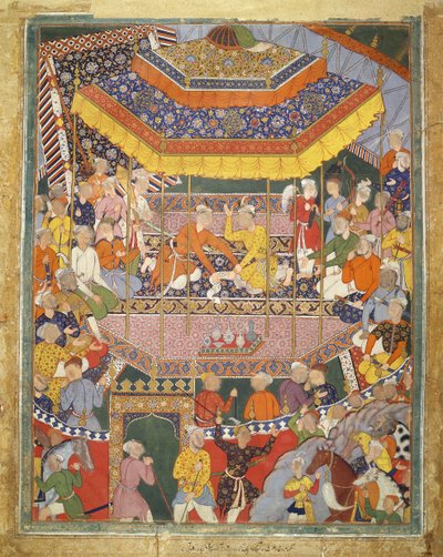 Alamshah spricht mit Qubad, Illustration aus dem Hamza Nama, ca. 1555-57 von Mughal School