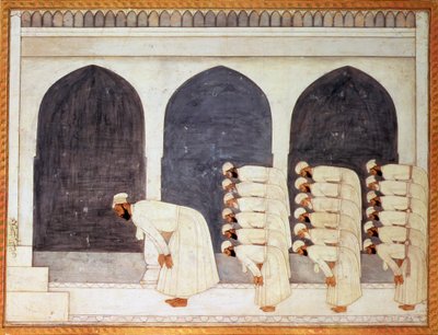 Ein Mogulprinz in einer Moschee, der das Freitagsgebet leitet, aus dem großen Clive-Album, Mogul, ca. 1720 von Mughal School