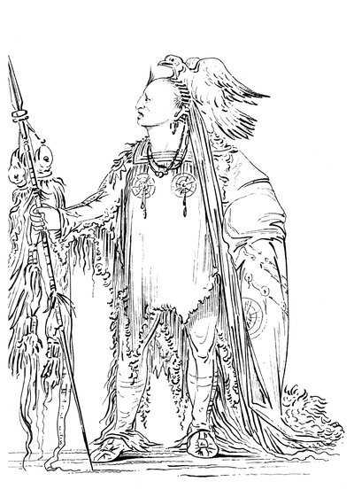Er, der sein Haar bindet, Ureinwohner Amerikas des Minataree-Stammes, 1841 von Myers and Co