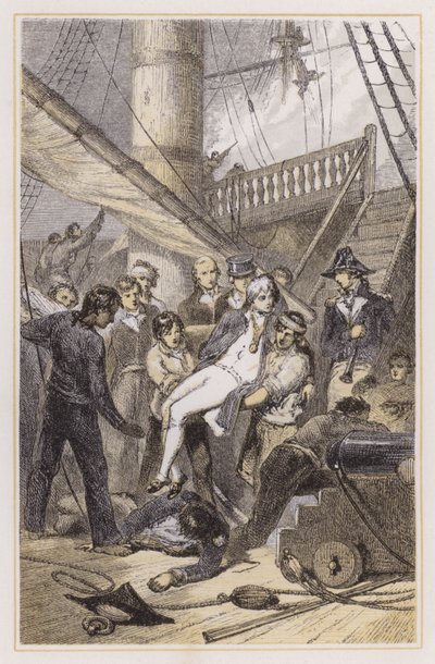 Tod von Nelson bei Trafalgar (farbige Gravur) von Myles Birket (after) Foster