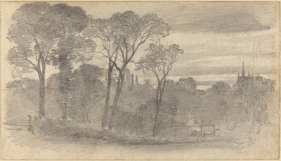Eine Abendlandschaft mit einer fernen Kathedrale von Myles Birket Foster