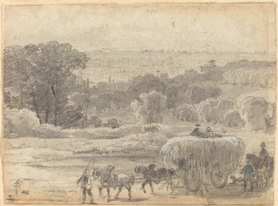 Eine Abendlandschaft mit einem Heuwagen von Myles Birket Foster