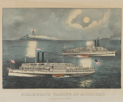 Dampfschiffe passieren um Mitternacht auf dem Long Island Sound von Currier and Ives
