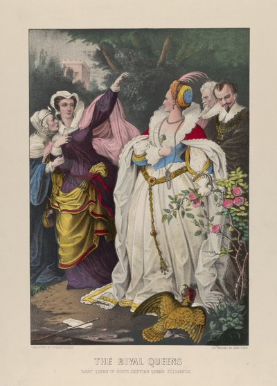 Die rivalisierenden Königinnen, Maria Stuart trotzt Königin Elisabeth, 1857-72 von N. and Ives, J.M. Currier