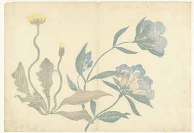 Löwenzahn und blaue Blumen von Nakamura Hochu