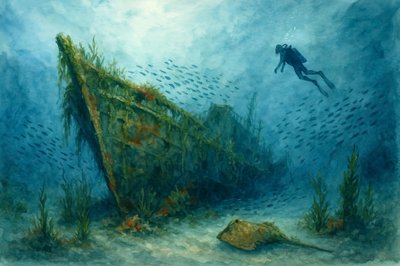 Taucher erforscht Schiffswrack von Natalie Bruns