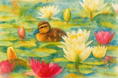 Entenküken unter Lilien von Natalie Bruns