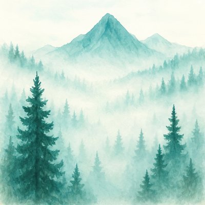 Neblige Waldberge von Natalie Bruns