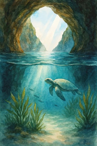 Sonnenbeschienene Ozeanhöhle Schildkröte von Natalie Bruns
