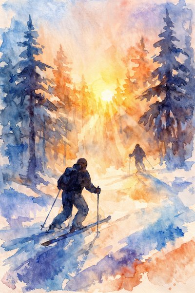 Winter-Skifahrer Sonnenaufgang von Natalie Bruns
