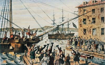 Boston Tea Party, englische Teekisten werden von Kolonisten im Hafen von Boston über Bord geworfen, 16. Dezember von Nathaniel (after) Currier