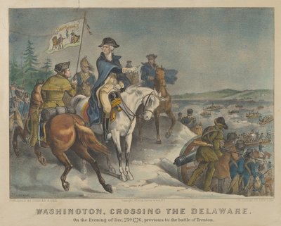 Washington überquert den Delaware am Abend des 25. Dez. 1776, vor der Schlacht..., 1876 von Currier and Ives