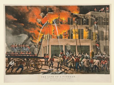 Das Leben eines Feuerwehrmanns / Das Feuer. - "Jetzt dann mit einem Willen - Schüttelt sie auf, Jungs!" von Nathaniel Currier