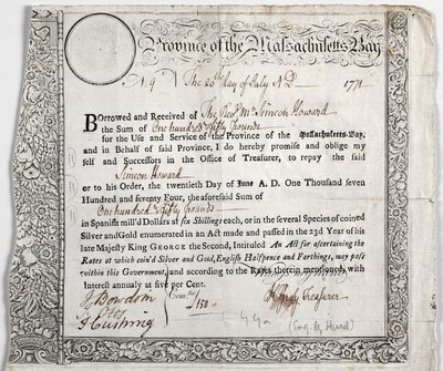 Darlehenszertifikat von Nathaniel Hurd