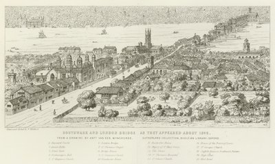 Southwark und London Bridge, wie sie um 1546 aussahen von Nathaniel Whittock